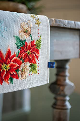 VERVACO Centrotavola Punto Croce Con Tela Aida FIORI DI NATALE Biancheria Da Tavola Set Fai Da Te Creativo Punto Croce Contato Kit 32 x 84 cm Hobby Creativi Adulti Casa Decor Cross Stitch Runner