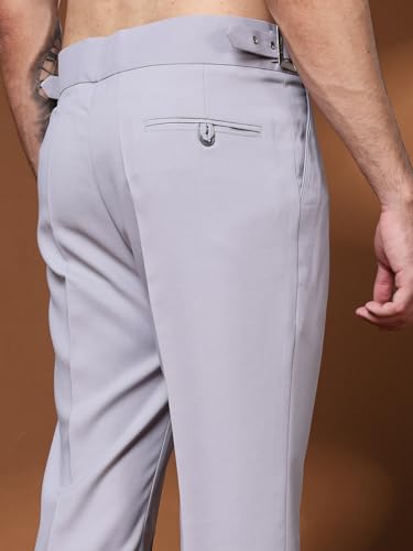 Image of Mens Beige Gurkha Pants with Classic Buckle Closure Premium Casual Bell Bottom Trousers for Men High Waist Pleated Formal & Casual Wear Pant Stylish Retro Flared Bottom Pant