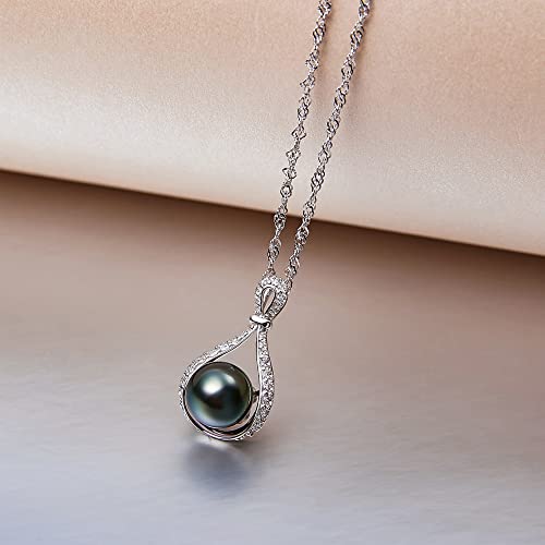 Quakerbrid South Sea Cultured Black Pearl Necklace For Women 10Mm Round Aaaa Quality Genuine Tahitian Pearl Pendant Necklaces Wife Mom Daughter Gift #TOP2
