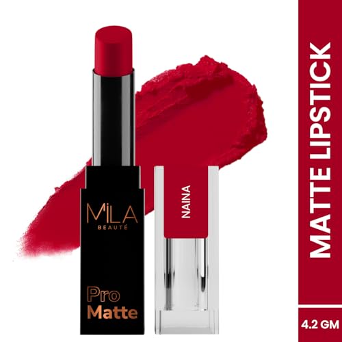 Image of Mila Beaute Pro Matte Lipstick | Highly Pigmented & Long lasting | Semi Matte Finish | Light Weight Lipstick | Single Swipe Application | Luxurious Lip Color | Shade - (Naina, 4.2g) (Pack of 2)