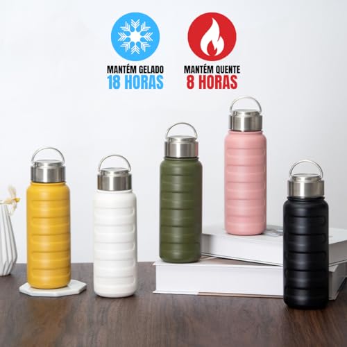 Garrafa de Água Térmica Em Aço Inoxidável 1 Litro Com Sistema Antivazamento e Alça Em Inox (Verde Mi