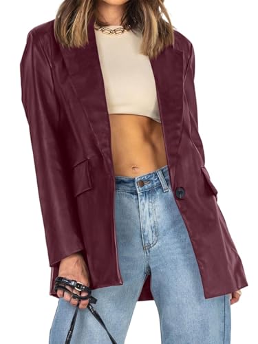 Pepochic Womens Oversized Leather Jacket Long Sleeve...