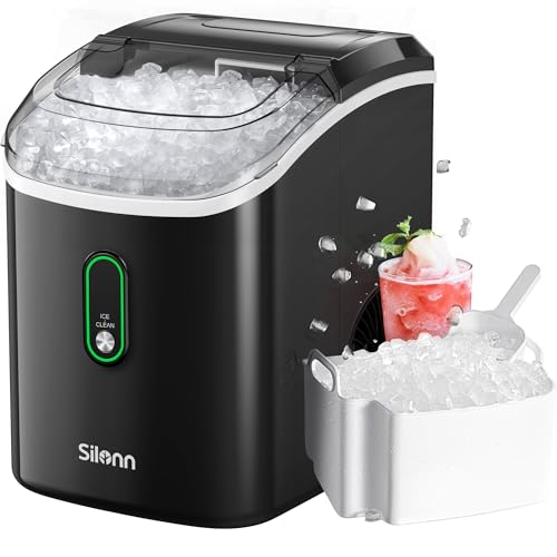 Silonn Nugget Ice Maker Countertop, Pellet Ice Machine with Self-Cleaning Function, Sonic Ice Maker Produces 33lbs of Chewable Ice in 24 Hours, Ideal for Home Kitchen and Office (Black)