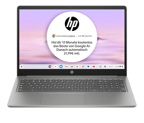 HP Chromebook Plus | 15,6' FHD-Display | Intel Core i3-N305 | 8 GB DDR5 RAM | 256 GB UFS | Intel UHD Graphics | ChromeOS | QWERTZ | Mineral Silver | inkl. 12 Monate Google One AI Premium-ABO