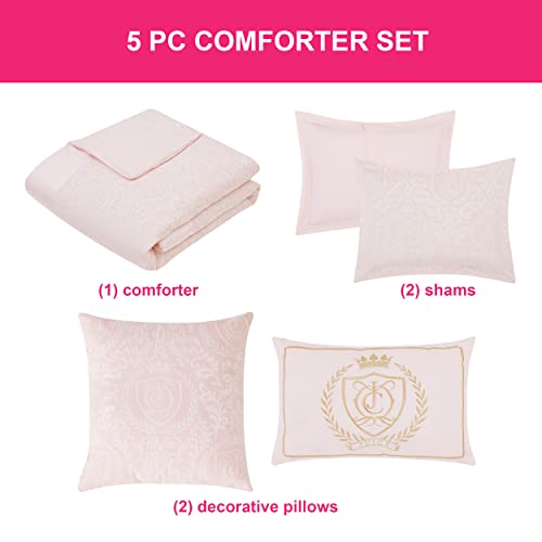 Juicy Couture – Comforter Set, Dovona Design Bed Sheets, Queen Bedding, 5 Piece Set Includes 1 Comforter, 2 Shams And 2 Decorative Pillows, Wrinkle Resistant And Anti Pilling,Pink Blush #TOP2