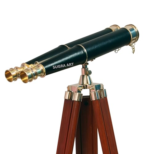 SUGRA ART Binóculos de pé em latão sólido de 62 polegadas, totalmente funcionais, para decoração de casa, para adultos, com tripé de madeira (preto)