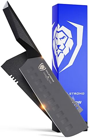 DALSTRONG Nakiri Vegetable Knife - 7" - Shadow Black Series - Black Titanium Nitride Coated - High Carbon - 7CR17MOV-X Vacuum Treated Steel - Sheath Included - NSF Certified