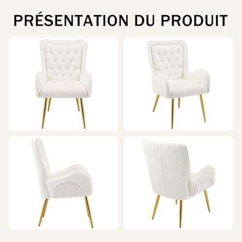 Fauteuil Lounge Scandinave Teddy Velours Blanc Hellove