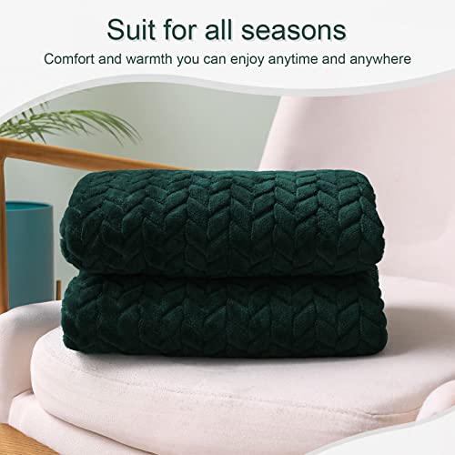 Exclusivo Mezcla Large Flannel Fleece Throw Blanket, 50X70 Inches Soft Jacquard Weave Leaves Pattern Blanket For Couch, Cozy, Warm, Lightweight And Decorative Forest Green Blanket #TOP3