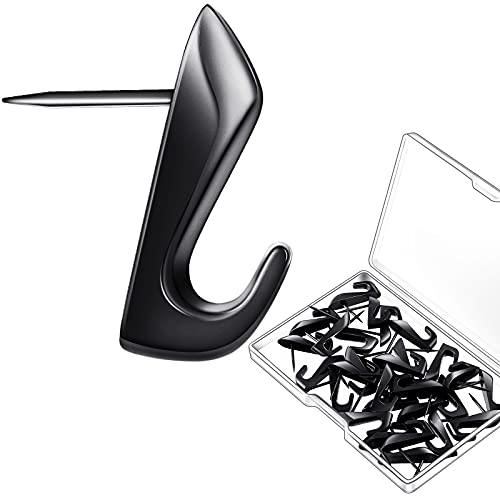 Image of Hotop 15 Pieces 20 Lbs Pin Hooks Push pin Hangers Metal Hooks Picture Hanging Nails for Home Office Wooden or Fabric Wall(Black)