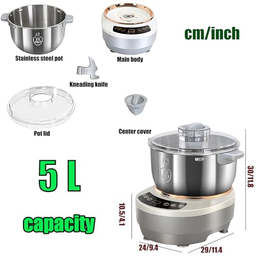 WRJAHCG Große Kapazität Blenders Brotteig,Edelstahlschüssel Teigknetmaschine Mit Fermentierungsfunktion,Küchenmaschine Knetmaschine,5L