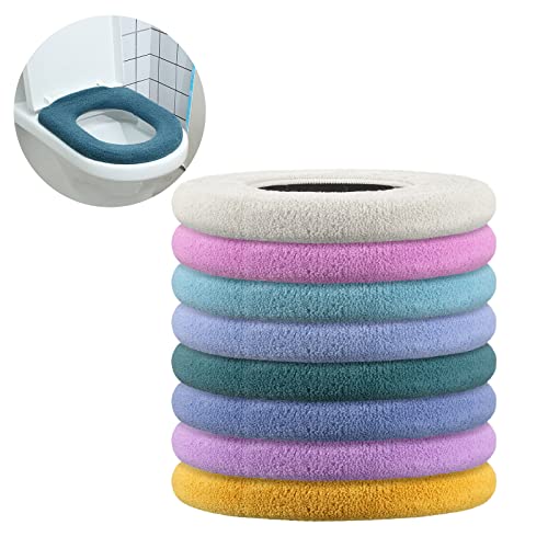 Kingdder 8 Pcs Toilet Seat Cover Washable for Bathroom Elongated Toilet Seat Cushion Pads Soft Stretchable Toilet Seat Warmer Thicker Easy Installation Commode Seat Cover Decors, 8 Colors(Flat) by Kingdder - Used condition - US$10.75