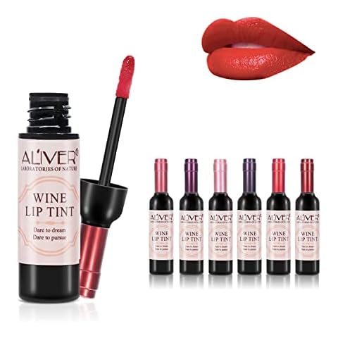 ALIVER 6 Colors Wine Liquid Lipstick, Lady Long Lasting Make Up Gloss Matte Lip Tint Wine Bottle Cover, Matte Lip Gloss (6pcs lipgloss) Cover