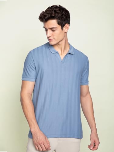 Image of DAMENSCH Men Rich Pique, Statement Textured, Body-Cooling All Degree, Premium Cotton, Herringbone Texture Johnny Collar Polo T-Shirt