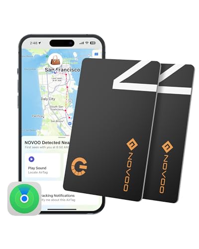 NOVOO エアタグ カード 2個入り 【最大10年長持ち・6年充電電池交換不要・0.16cm超薄・IP68防水・MFi認証品】スマートタグ カード エアカード iphone 紛失防止タグ gpsタグ gpsトラッカー airタグ iOS専用 (Apple