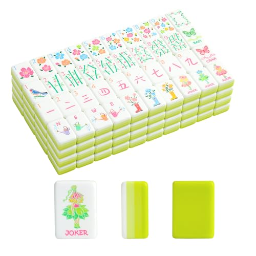 Image of American Mahjong Tile Set, (4-Layer) 160 Green Acrylic Engraved Mahjong Tiles, Mahjong Tile Bag and Mahjong Accessories