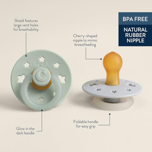 Image of Itzy Ritzy Natural Rubber Pacifiers - Baby Pacifiers with Cherry-Shaped Nipple & Large Air Holes for Added Safety - Set of 2 Glow in The Dark Binkies (Ages 0 - 6 Months)