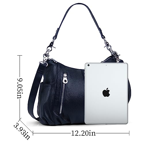 Image of HESHE Leather Crossbody Bags for Women Hobo Shoulder Bag Satchel Handbags | Genine Leather,2 Removable Straps,Multiple Zippers Pockets Hobo Bags Designer Travel Pocketbook Ladies Daily Work Tote Bag