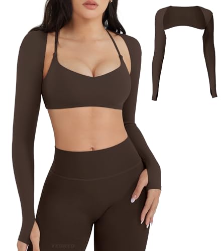 Image of YEOREO Women Crop Top Long Sleeve Bolero Open Front Workout Cropped Shirts Sports Shrug