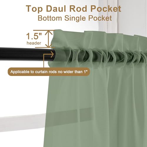 Image of Chyhomenyc Extra Long Sage Green Voile Sheer Curtains 120 Inches Long 2 Pack, Window Drapes for Wedding Arch /Birthday Party /Hallway Window Guest Room Country House, 42Wx120L inch, 10FT L