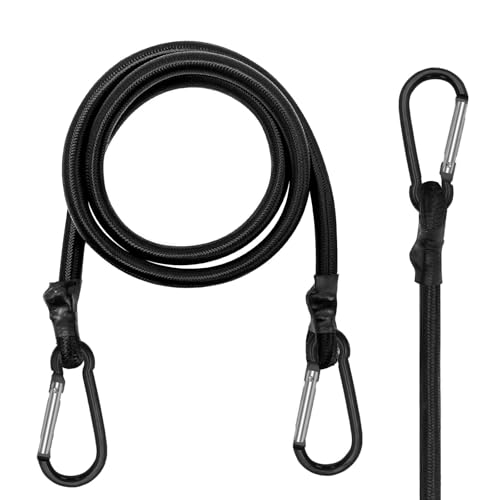 48 Inch Bungee Cords with Carabiner Hooks, 2 Pack Heavy Duty Strong Elastic Rope Black Bungee Straps for Outdoor Tent, Luggage Rack, Camping, Cargo, RV, Bike, Transporting, Storage