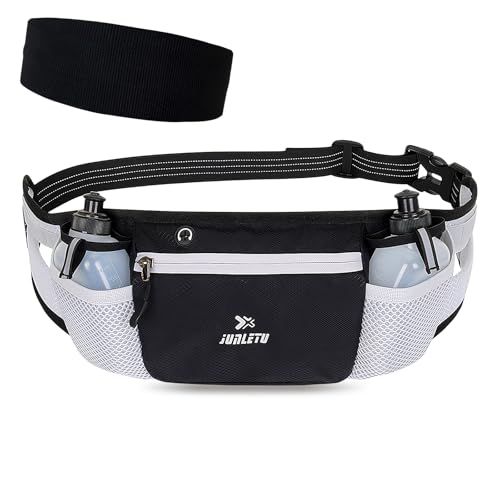 Ceinture Running Course à Pied, Sac Banane Sport Belt avec 2 Gourdes, Ceinture d’Hydratation Réglable avec 1 Bandeau de Sport, Homme Femme, pour...
