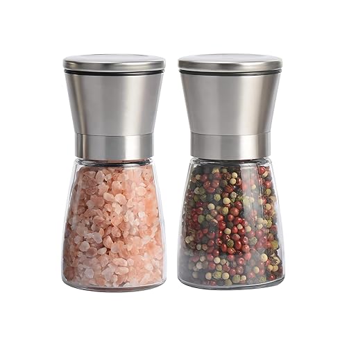2 Stück Edelstahl Salz und Pfeffermühle - Pfeffermühle - Salzstreuer - verstellbarem Keramikmahlwerk für präzisen Genuss als Salz und Pfefferstreuer,Geeignet für die Verwendung in der Küche