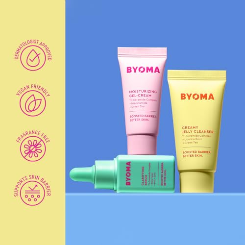 Image of BYOMA So Clear Set - Barrier Repair Skincare Set for Acne Prone Skin - Creamy Jelly Cleanser, Clarifying Face Serum & & Gel-Cream Moisturizer - Unclogs Pores, Targets Blemishes - 30ml, 15ml, 15ml