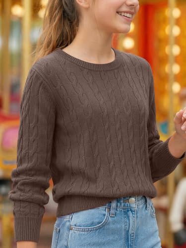 Image of Girls Sweaters Winter Tops Kids School Picture Teen Fashion Long Sleeve Crew Neck Cable Knit Casual Fall Cozy Pullover