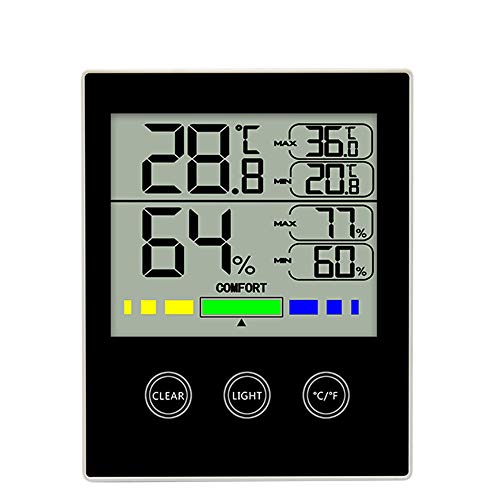 Blume Haus Temperatur Hygrometer Hohe Präzision Touch Elektronische Digital Display LCD Wetter Station Temperatur Feuchtigkeit,Black