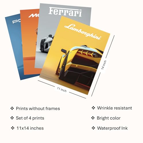 Supply Drop 4 Car Posters - Sports Car Posters Pack, Vibrant Car Posters, Car Posters For Office, Bedroom, Living Room, Vintage Racing Car Wall Art For Boys Bedrooms  thumb #3