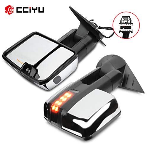 cciyu Tow Mirrors Car Mirrors LH Left RH Right Chrome Towing Mirrors Compatible with 2007-2014 for Chevy Silverado GMC Sierra (07 for New Body) with Power Heated Turn Signal Light Light