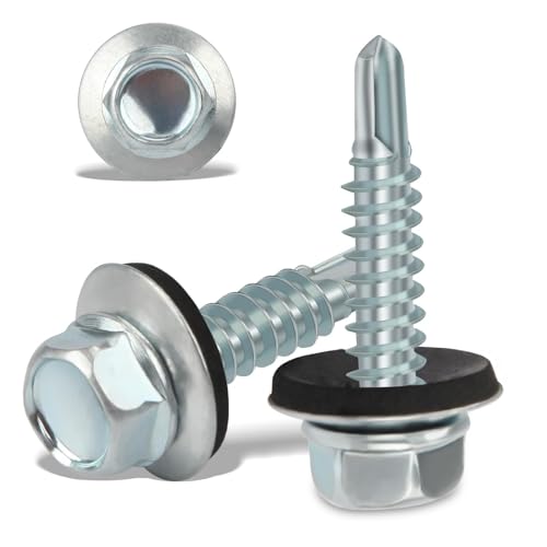 120PCS Roofing Screws with Rubber Washers 5.5x25mm Hex Head Self Tapping Screws Tech Screw for Metal Zinc Plated Corrugated Roofing Cladding Steel Screw for Tin Roof