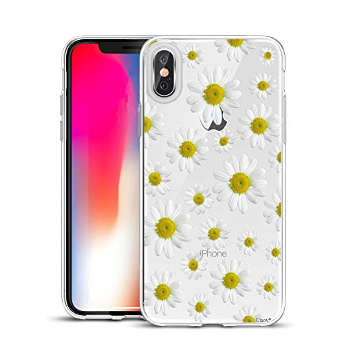 Unov Case Compatible with iPhone Xs iPhone X Case Clear with Design Slim Protective Soft TPU Bumper Embossed Pattern Protective 5.8 Inch (White Daisy)
