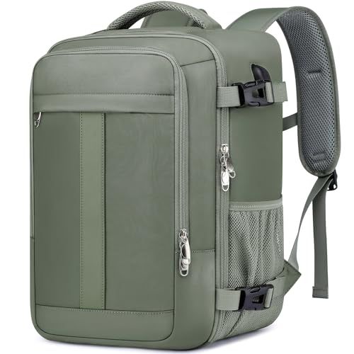 PUSLOM Mochila Viaje Cabina Avion 40x20x25 para Ryanair 20L Mochila de Viaje Equipaje de Mano Bolso Viaje Mujer Cabina Mochila Portatil 14 Pulgadas con Puerto USB para Trabajo Escuelas, Verde