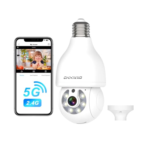CiKiKWXO 2K (3MP) Ampoule Camera Interieur/Exterieure WiFi, 2.4/5GHz Caméras de Surveillance sans Fil, Vision Nocturne Couleur HD, Détection Mouvement, Compatible...