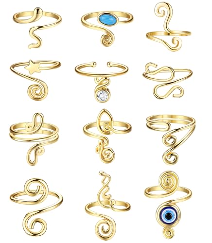 FIBO STEEL 12Pcs Adjustable Toe Rings for Women Open African Toe Rings Summer Beach Foot Jewelry