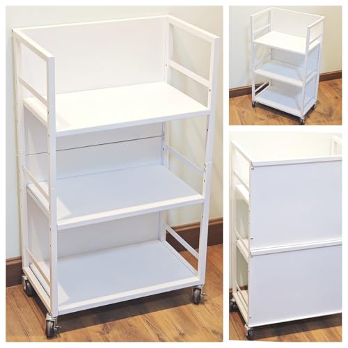 Secchuu 見隠し スチールラック3段 デスクターナ 幅50x奥行30x高さ85cm 本体8.0kg 耐荷重50kg キャスター付き 棚 PS5横置きラック スタンド 収納ワゴン プリンター台 サイド収納 ストッパー付きキャスター 棚板1枚耐荷15-2