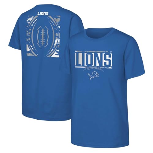 NFL Officially Licensed Kids Youth Boy 8-20 First Down Team Color Primary Logo Short Sleeve Football T-Shirt (Detroit Lions, Blue, Small 8)
