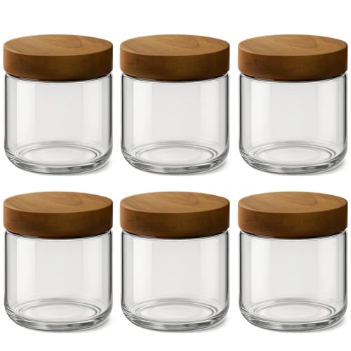 Image of 10oz 6 Pack Glass Mason Jars Overnight Oats Containers with Acacia Wood Lid