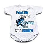 Lustiger Baby-Body mit kurzen Ärmeln – Pack My Diapers I'm Going Fishing with Daddy! Gr. 86 cm, weiß