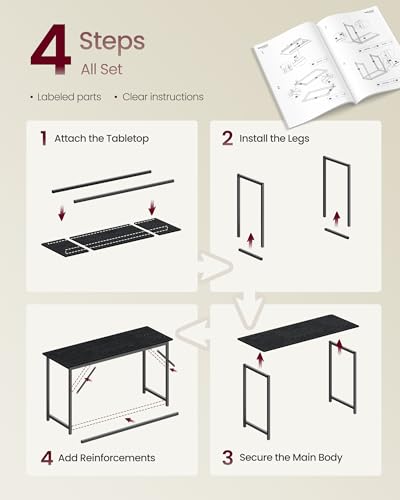 Image of VASAGLE Computer Desk, Steel Frame Gaming Desk for Home Office, 55.1 Inch | Office Desk, Gaming Table For Study, Work, Gaming, Writing, Bedroom, Living Room, Black ULWD214B101