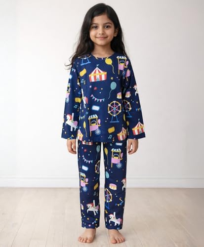 Image of Anthrilo Pure Cotton Printed Pyjama Set for Girls | Sleepwear | Night Suit, Night Wear | Long Sleeves T-Shirt & Pyjama | Regular Wear | 0-14 Years