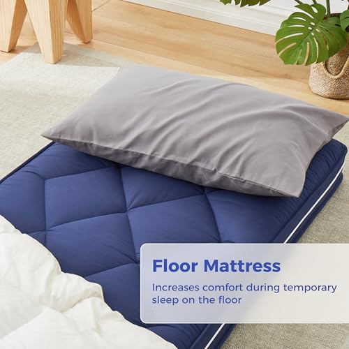 Jamdok 4Inch Floor Mattress,3 Layer Structure Cot Mattress Topper,Gel Memory Foam Futon Mattress,Removable Thickened Cover,Portable Roll Up Sleep Pad (Blue, 72X24) - Thumbnail 5