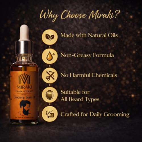 Image of Miraki Men Grooming Beard Oil for Shine and Growth, 30ML