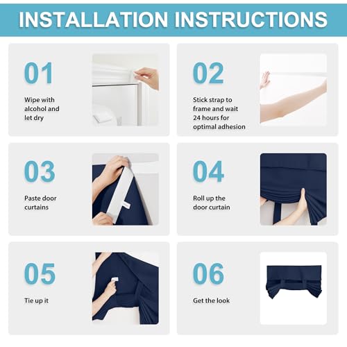 Image of RYB HOME Blackout French Door Curtain - Privacy Thermal Insulated Window Shades for Patio Kitchen Front Entry Back Door Glass Window, Self Adhesive No Drill, 1 Panel, 26 inch W x 80 inch L, Navy