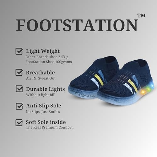 Image of Jugnu Toddler Boy's & Girl's LED Light-Up Shoes | Breathable Mesh First Walking Shoes with Soft Cushioned Insole & Stretchable Slipon Shoe for Infants & Kids (Age 18 Months to 5 Years)