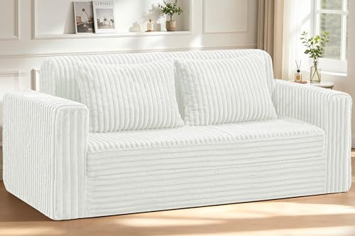 Image of HABUTWAY 78 inch Loveseat Boneless Couch, 4-in-1 Convertible Sofa Bed, Plush Fur Folding Futon Sofa Bed Couches with 2 Pillows for Living Room, High-Density Foam Support, No Assembly Required, Beige