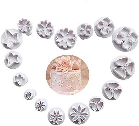 VONUOBEY 16 Pieces Fondant Plunger Cutters Daisy/Hydrangea/Five-petaled Flowers/Maple Leaves Fondant Molds Sugarcraft Cake DIY Decorating Tools Cookie Cutters