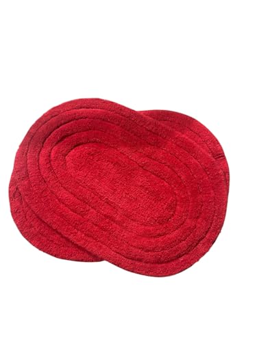 Image of My Home Cotton Door Bath Mat Super Soft Non Slip Mats for Bathroom, Door,Large, Pack of 2 (Oval Solid RED)